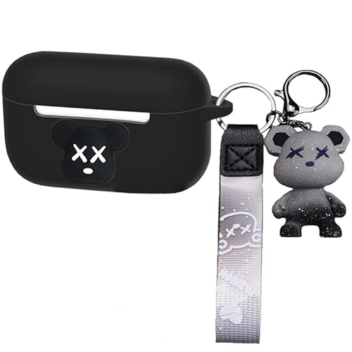 KOMININA Echo Buds 2 �p�̃P�[�X Echo Buds 2 �V���R�� �ی�P�[�X �L�[�z���_�[�t�� ���C�����X�[�d�Ή� (�u���b�N1)