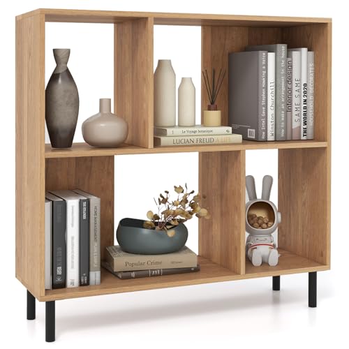 COSTWAY Bibliothèque à 4 Cubes, Étagère à 2 Niveaux avec Pieds en Métal, Étagère de Rangement Horizontale, Étagère d'Affichage Moderne, Organiseur de...