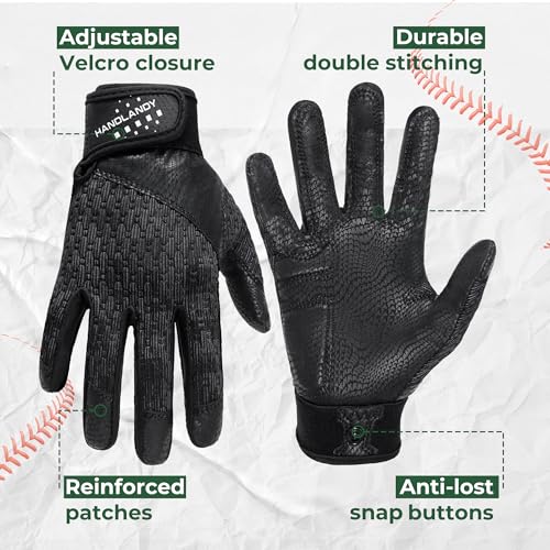 Image of HANDLANDY Baseball Batting Gloves for Adult Youth, Grip Breathable Softball Batting Gloves Fit Men Kids Boys Girls