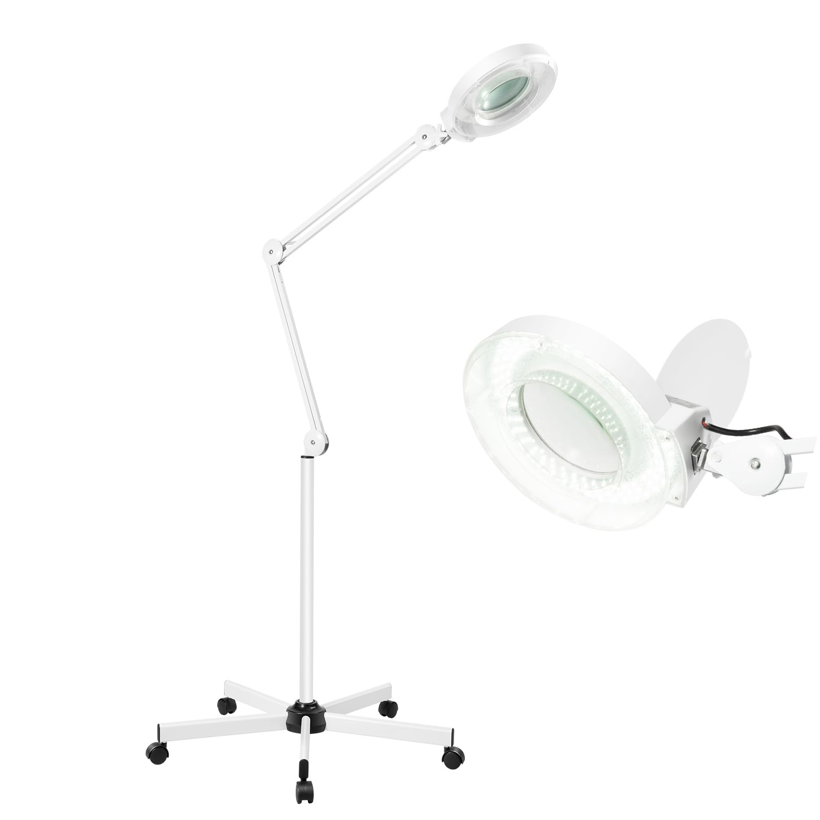 24W Lupenleuchte Glas mit Standfuß Kosmetiklampe LED Lupenlampe Swivel Arm Standlupe mit Beleuchtung, 8 Dioptrien, für Kosmetiksalon