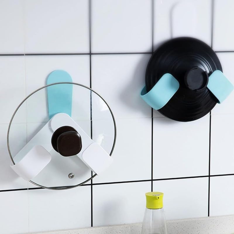Vertical Pot Lid Organizer Holder – Self Adhesive Wall Mount Rack – No Drilling Kitchen Cabinet Door Storage for Cookware Lids, Chopping Boards (1Pcs)