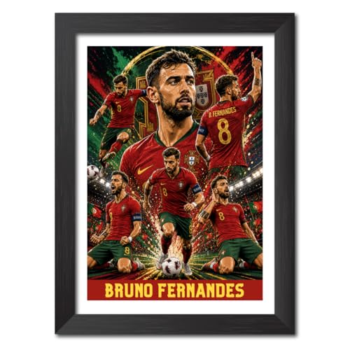 Image of TenorArts Bruno Fernandes Portugal Poster Worldcup Themed Laminated Photo Frame Painting with Matt Finish Black Texture (12 inches x 9inches)