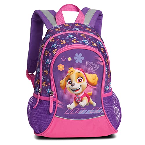 Paw Patrol Kinder Jungen Mädchen Rucksack Kinderrucksack mit tollem Skye Motiv (665) mit Hauptfach und Nebenfach Getränkenetz, 35 x 27 x 15 cm, lila/rosa