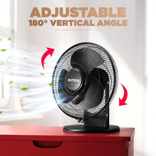 Image of Intex Turbo Jet table fan jet 12 All Purpose Fan 280mm (12 Inch) | 145W High Speed Motor | 2500 RPM | 3 Speed Control | 180 Vertical Adjustment | Rust Proof Guard | Aerodynamic Blades | Black