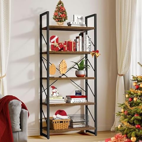 YITAHOME 5-Tier Rustic Brown Bookshelf Cover
