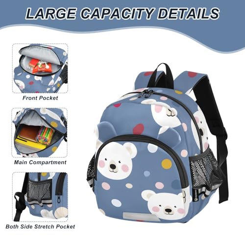 Kid's Backpack for Boys & Girls Toddler Bag Bear Dot Pattern Backpack with Safety Leash4