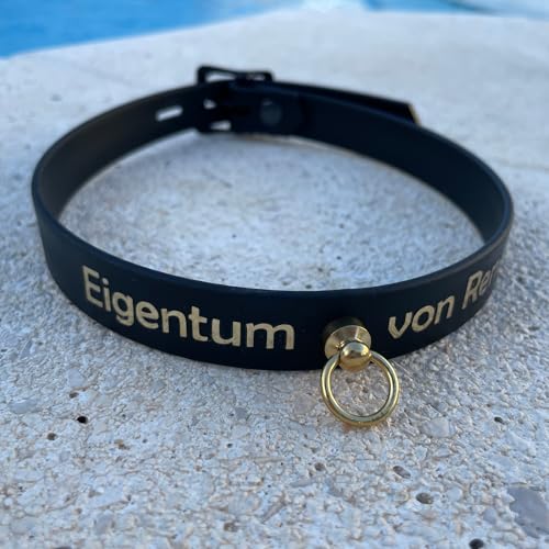 Personalisiertes BDSM Halsband, 2 cm Breite, Biothane Material, Schwarz mit Ring, Handgefertigt in Deutschland