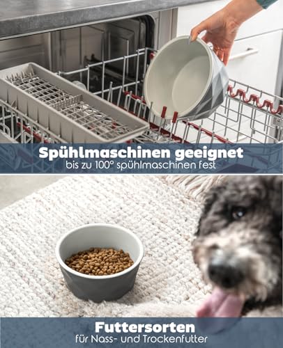 lionto Futternapf aus Keramik mit rutschfestem Silkonboden, 1100 ml, Hundenapf aus robustem & geruchsneutralem Material, leicht zu reinigen, ergonomisches Design, Wassernapf für Hunde&Katzen, grau
