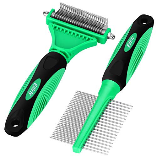 Elfirly Pet Dematting Tools with 2 Side Undercoat Rake for Cats and Dogs