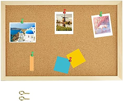 SPEACOUR Cork Board Notice Bulletin Board Cork Pin Board Cork Bulletin Notice Board Walls Framed Bulletin Board Square Pin Board with 2 Push Pins and 2 Nails for Home, Office and School(15.7 x 11.8 ")