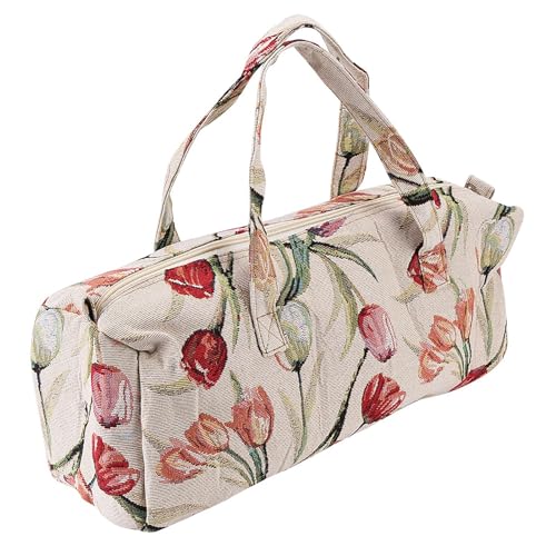 Estink Large Fabric Knitting Needles Bag Household Storage Tote Organizer Knitting Tools Storage Bag for Knitting Needles and Accessories 17.32 x 5.51 x 6.69 inch(Rose jacquard)