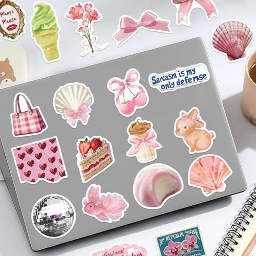 200PCS Pink Coquette Stickers, Aesthetic Girly Cute Bow Tie Sticker for Girls Women Teens Adults, Inspirational Preppy Vintage Y2K Decals for Laptop Water Bottles Guitar Computer — view 3