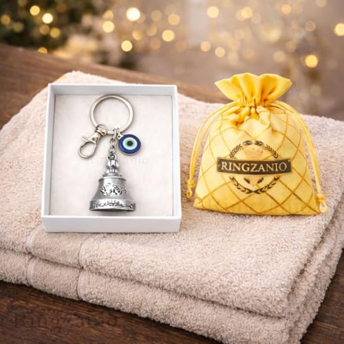 Image of Guardian Bell Keychain for Bike and Car | Tibetan Bell Keychain with Evil Eye | Good Luck Charm Bell | Ghanti for Bike | Guardian Bell | Gift for Men | Protection Charm | Gift for Rider