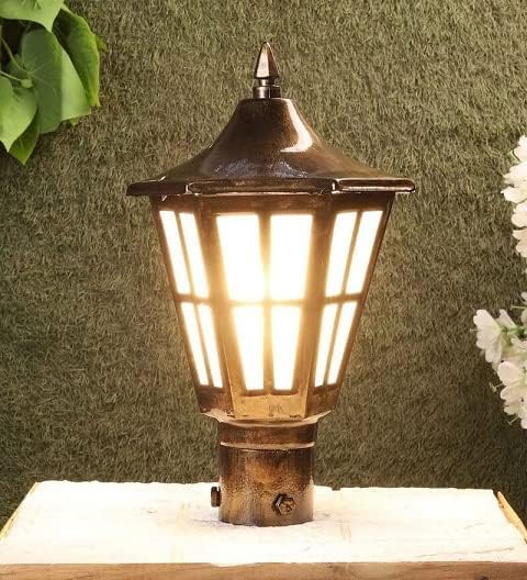 NIKETNUM Outdoor Gate Light in Antique Finish Pillar Lamp Frosted Glass Waterproof Post Light for Main Gate, Terrace, Boundary Without Bulb (Pack of 2 Pcs) 1