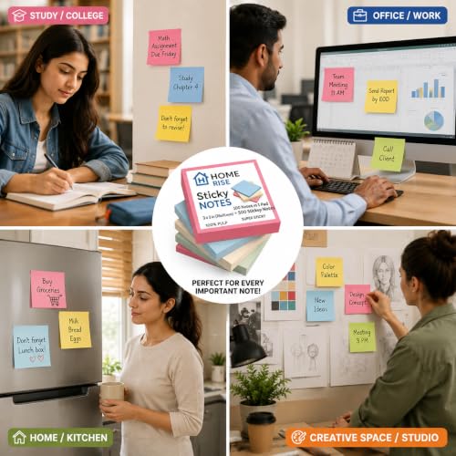 Image of 500 Super Sticky Notes pad 3 x 3 Inch (76 x 76 mm) - 5 Pads x 100 Sheets | 100% Pulp Paper | Colourful Self-Adhesive Memo Pads | Durable, Office, Study, School & Reminder