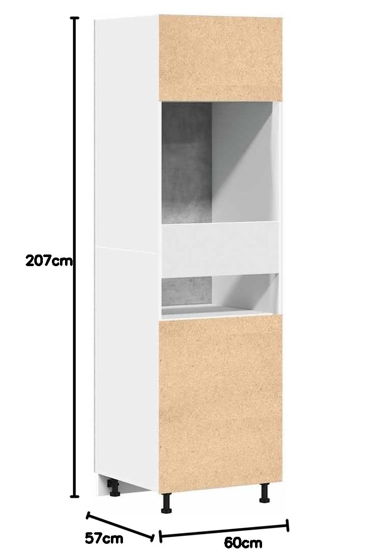 Armario frigorífico Lyon de Madera contrachapada Gris hormigón 60x57x207 cm con 4 estantes y 3 Puertas, Almacenamiento Amplio para Cocina, Material Estable Resistente