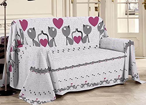 Tela decorativa cubretodo, 100% algodón, diseño de gatitos, color rosa