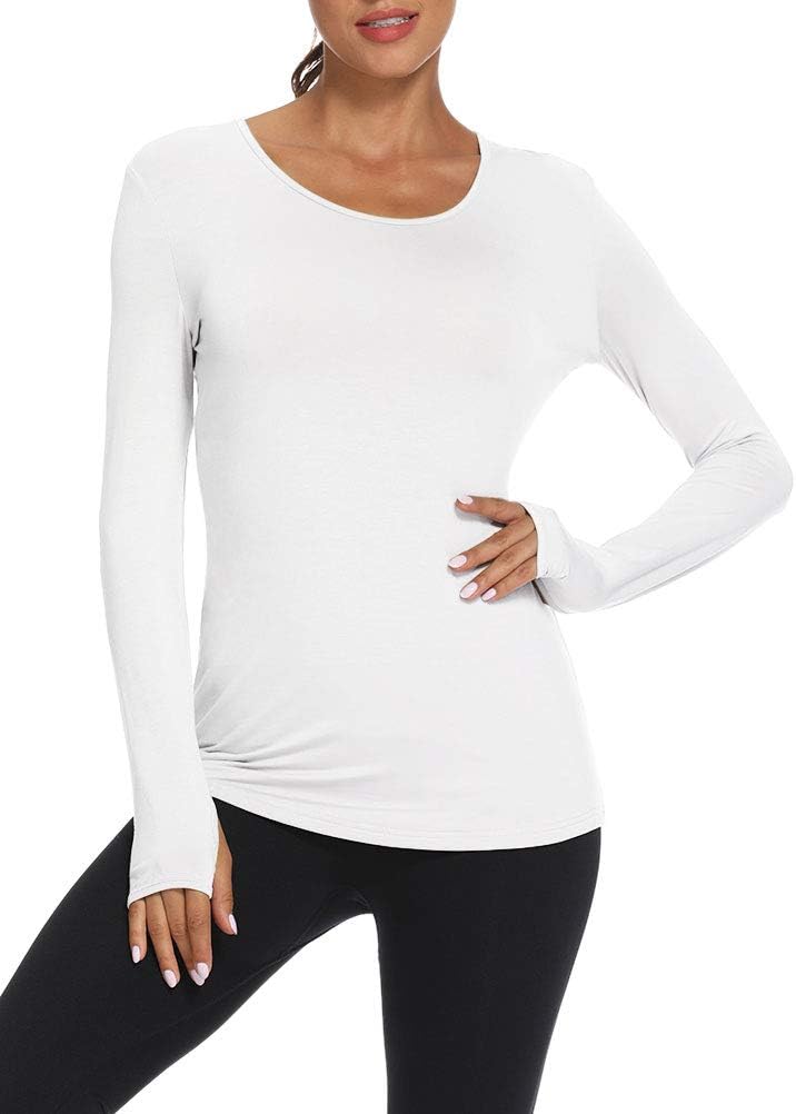 Mippo Womens Soft Long Sleeve Workout Athletic Shirts Long Tunic Tops with Thumb Holes - Image 2
