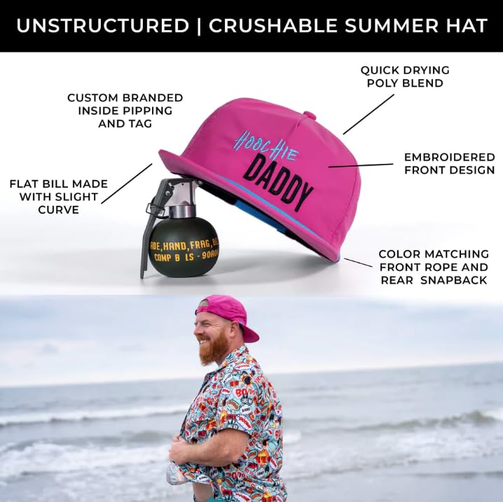 Combat Iron Hoochie Daddy Crushable Summertime Rope Hats for Men - Unstructured, Snapback, & Water-Resistant Baseball Cap - Pink