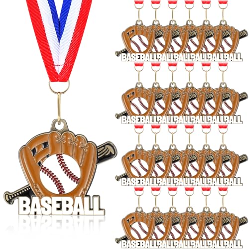 Tondiamo 24/48 Pcs Award Medals Bulk Gold Medals Bulk with Neck Ribbons 2 Inch Metal Award Trophies for Sports Party Team Tournaments Match Participation Winner Prizes Gift(24 Pcs Baseball Medal)