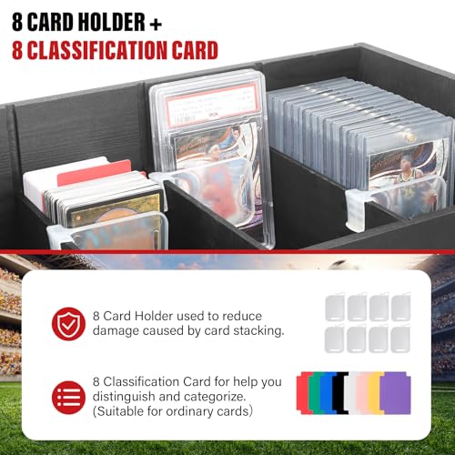 Image of 5-Tier Trading Card Display,Large Capacity Card Display Stand with 8-Row Storage & 8 Stoppers + Dividers,Wooden Graded Card Display Holds 200+ PSA BGS SGC Slabs for Sports Card and Game Card Collection