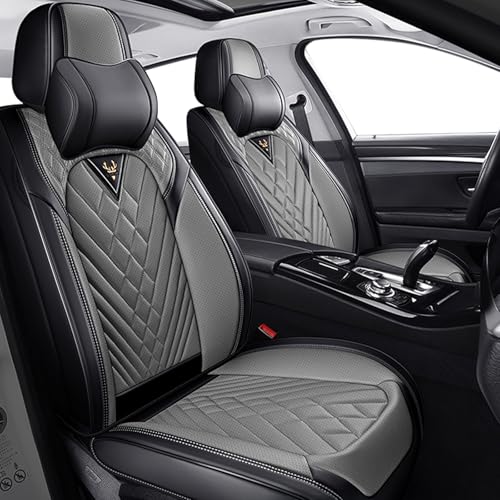 Image of Car Seat Covers Front Seats for Kia Telluride 2020-2026, Anti-Slip Full Coverage Car Seat Covers, Waterproof Nappa Leather Car Seat Cover Sets(2 Seats with Headrests /Black Gray)