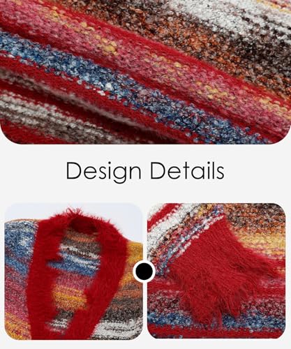 Y2K Colorblock Cardigan, Open Front V-Neck Oversized Sweater, Gradient Pinstripe - Colorful Knit Cardigans4