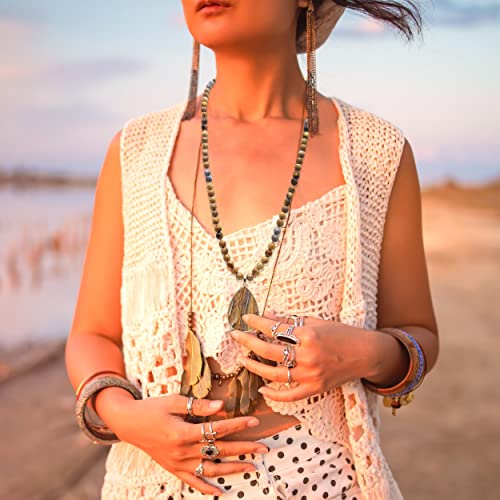 Pearlfect Long Pendant Necklaces For Women/Men Trendy, 8Mm Womens Beaded Jasper Necklace,32 Inch Brown Stone Bead Boho Necklace Jewelry,Chunky Statement Necklace,Handmade Fashion Jewelry Gifts (07 Jasper+Tiger Eye) #TOP3