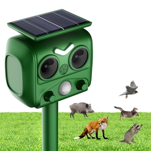 WUGEIN Ultrasuoni per gatti,a energia solare,Spaventatore per gatti da giardino a ultrasuoni con sensore a infrarossi,con flash a LED e sensore di movimento PIR,Ideale per Fattorie, Giardini e Cortili