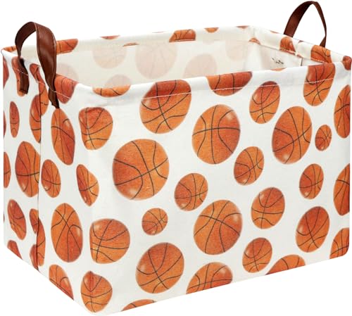 Image of Rectangle Baksetball Print Storage Basket, Books Box, Room Decor,Gift Basket(Basketball)