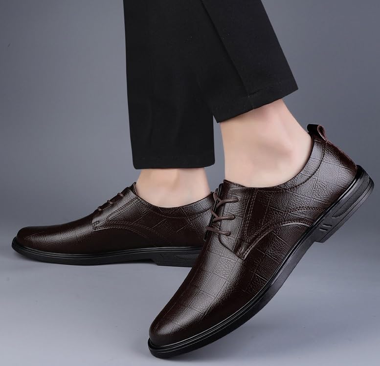 Mens Genuine Leather Fashion Oxford Shoes Men's Slip On Pointed Toe Classic Formal Business Derbys Shoes Casual Office Walking Dress Shoes(Brown,8.5)4