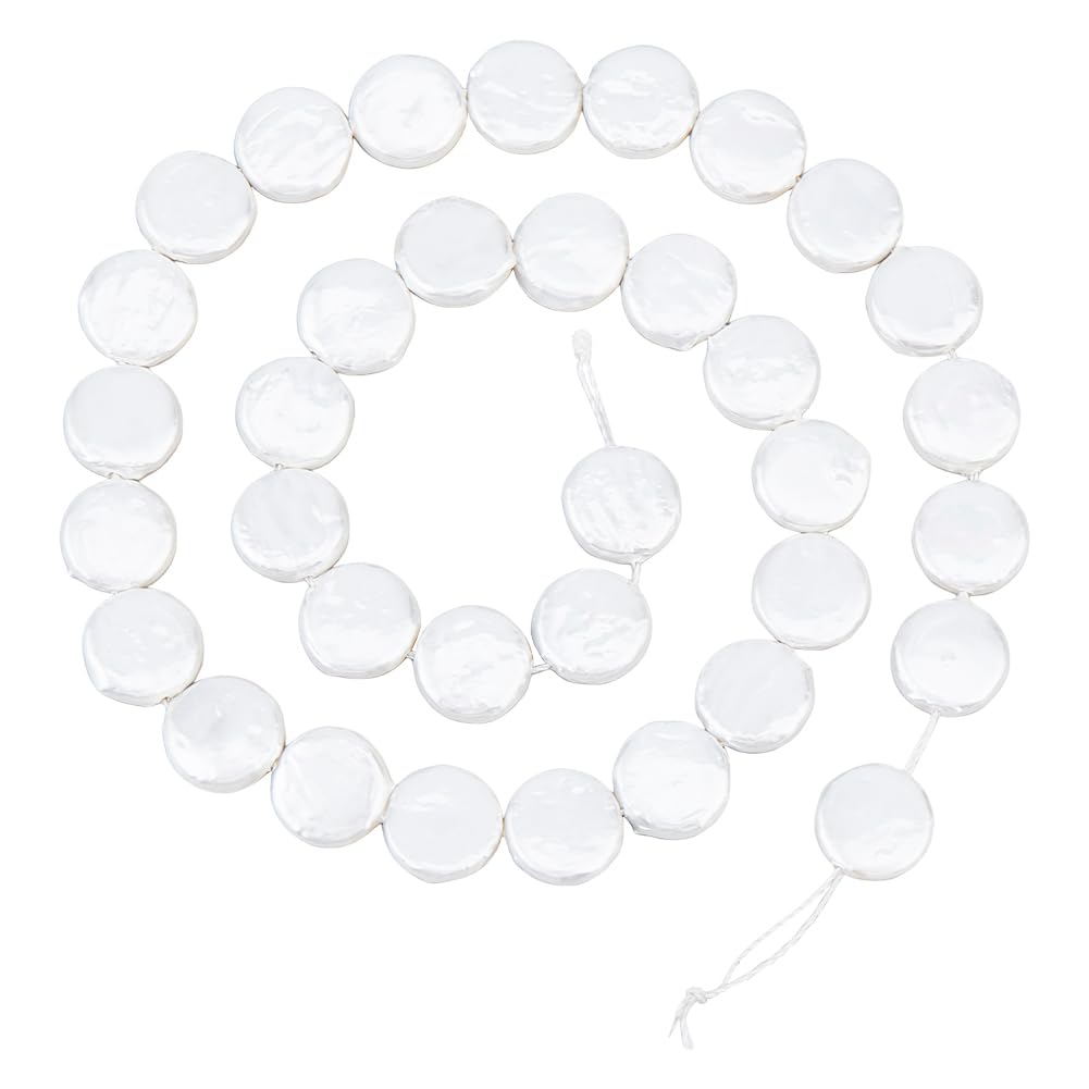 About 30Pcs Shell Pearl Beads 10~13.5mm Natural Freshwater Flat Round Seashell Bead White Disc Coin Beads for Jewelry Necklace Bracelets Earrings Making DIY Crafts