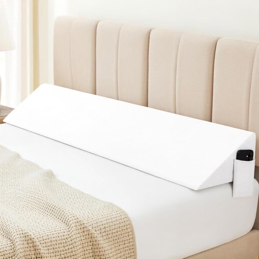 Cuscino A Cuneo Per Letto Matrimoniale,Triangolare Cuscino Da Lettura Riempimento Dello Spazio Per Il Cuscino (0-6 pollici) Con Zeppa Con Tasca Laterale, Per Spazio Tra Materasso E Testiera(152x25x15c
