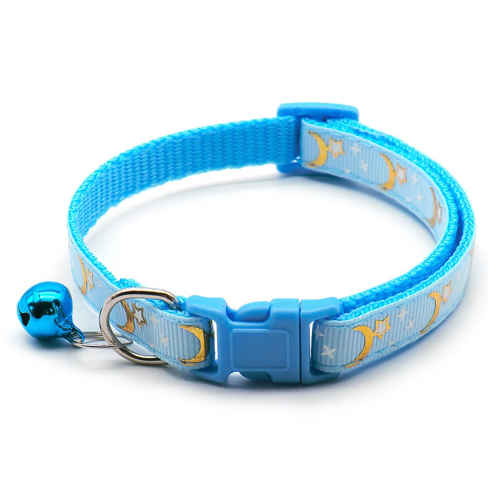 Reflektierendes Katzenhalsband, 6 Stück, abreißbar, mit Glocke, Mond, Sterne, niedliches Kätzchen, verstellbar, 19,1 - 32,5 cm, sicheres Kätzchenhalsband