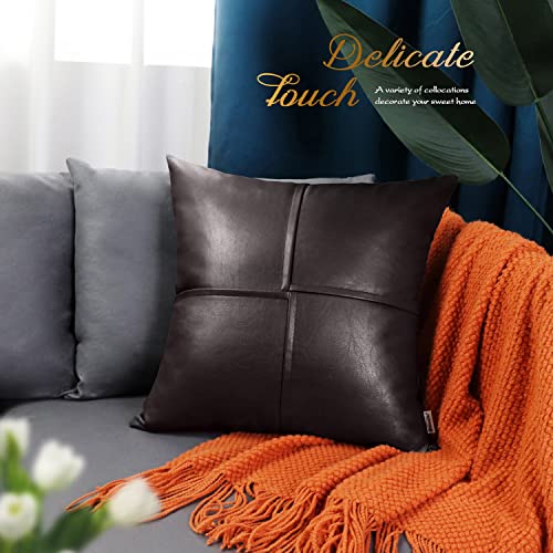 Image of BRAWARM Faux Leather Throw Pillow Covers 18 X 18 Inches, Brown Leather Pillow Covers Pack of 2, Hand Stitched Leather Decorative Throw Pillows for Couch Sofa Bed Living Room Home Garden