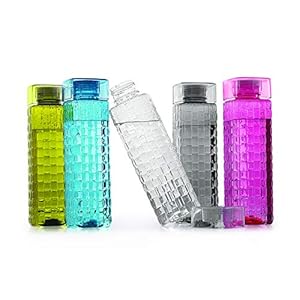 Steelo Garnet Pet Plastic Water Bottle, 1 L, Set of 4, Multicolour