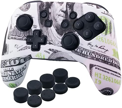 YoRHa Studded Silicone Transfer Print Cover Skin Case ONLY for Nitendo Official Switch Pro Controller x 1(US Dollar) with Pro Thumb Grips x 8