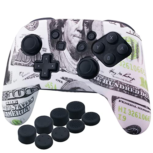Yorha Studded Silicone Transfer Print Cover Skin Case Only For Nitendo Official Switch Pro Controller X 1(Us Dollar) With Pro Thumb Grips X 8 #TOP3