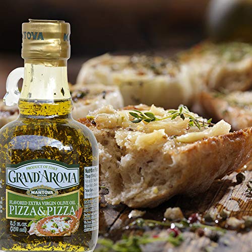Mantova Grand’Aroma Pizza Flavored Extra Virgin Olive Oil, made in Italy, cold-pressed, 100% natural, heart-healthy cooking oil perfect for pizza dough, pasta, garlic bread, or sauces, 8.5 oz