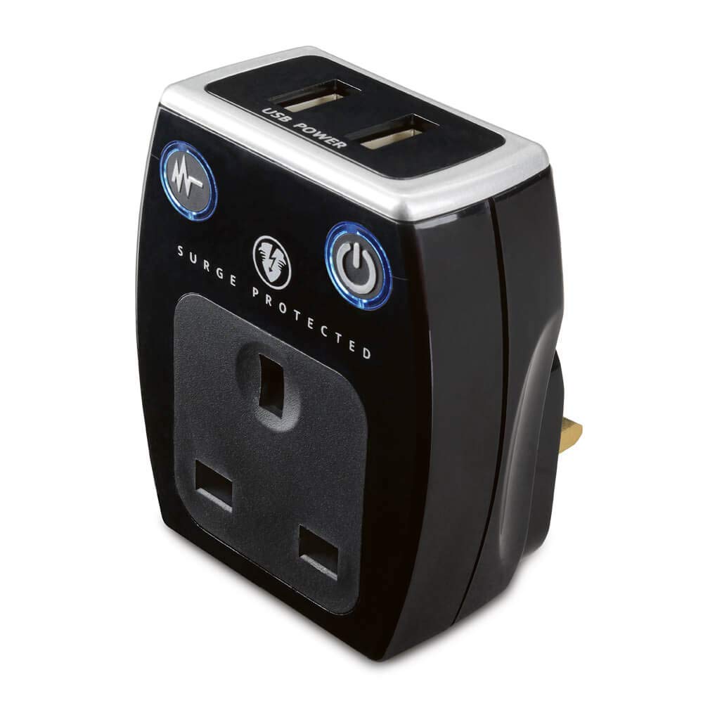 Masterplug SRGAUSBPB22 Surge Protected Mains USB Charger - Polished Black
