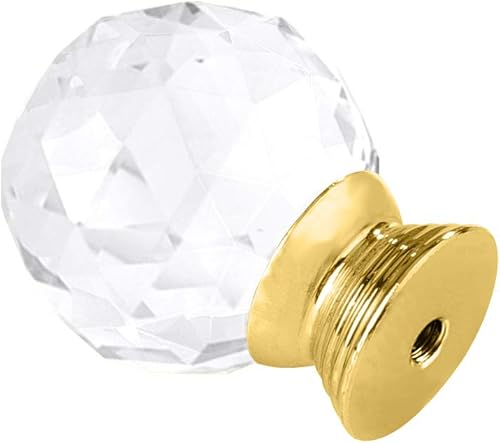 Miniatura 4 de 12 pomos de cristal de forma redonda de 1.181 in con base dorada con tornillos, perilla de cajón para tirar, utilizada para cocina, tocador, puerta,