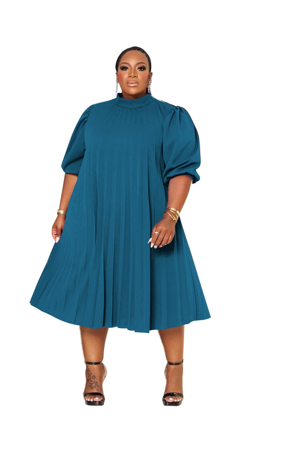 Tycorwd Women's Plus Size Casual Pleated Dress Summer Short Sleeve Flowy Swing Dress Loose Beach Dresses