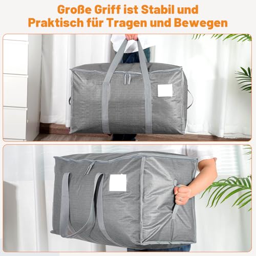 Dntorx 4 Stück 90L Große Aufbewahrungstasche mit Deckel, Faltbare Umzugskartons Groß mit Reißverschlüssen Griff Kleideraufbewahrung Umzugstaschen für Umzug Camping Bettwäsche Kleidung Aufbewahrung