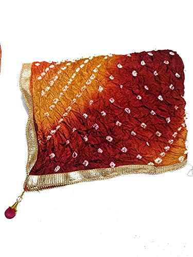 C&G INDIA Women Silk Bandhej Multi Colored Heavy Dupatta Chunni with Geecha Border Stole Scarves Multi