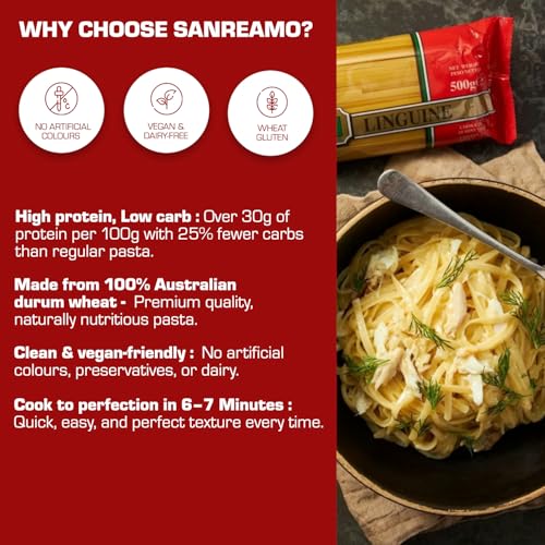 Image of San Remo Linguine Pasta, 500g | Australian Durum Wheat | Authentic Italian Long Cut | High Protein & Fibre | 100% Vegetarian (Pack of 2)