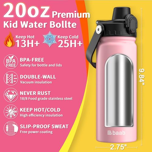 Image of baab 20oz Kids Insulated Water Bottle 18 /8 Stainless Steel Kids Cup 2 Pack