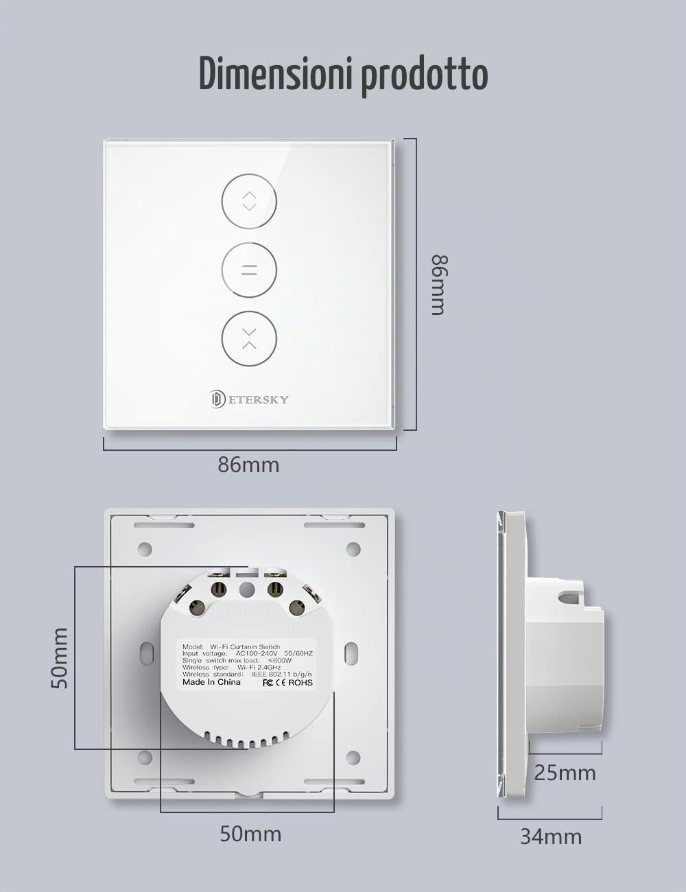 Interruttore Intelligente Tapparelle, Etersky Alexa Interruttore WiFi per Avvolgibili Tapparelle, Funziona con Alexa e Google Home, Controllo touch, Telecomando con App【Richiede Filo Neutro】4 Pezzi