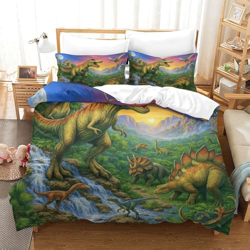 Parure de lit dinosaure 3D housse de couette microclimat respirant zippée 200x200cm