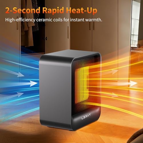 Lerat Mini Space Heater, 500W Quiet Electric Heaters for Indoor Use, Safe PTC Ceramic Desk Heater with Tip-Over & Overheat Protection, Small Portable Personal Fast Heating for Office Home - 1