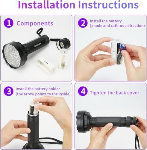 REALHUNLEE Air Conditioner Leak Detector Kit, Professional Car Detection Tool Automotive AC Oil Pool UV Dye Detecting Flashlight with Protective Glasses (100 led)